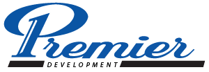 A logo with the word "Premier" in blue with a black line underneath it.